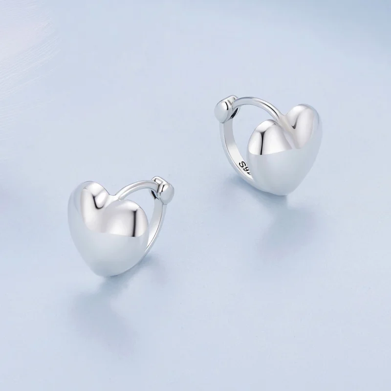 (image for) Pandora Style Heart-Shaped Hoop Earrings - BSE905 - View 3