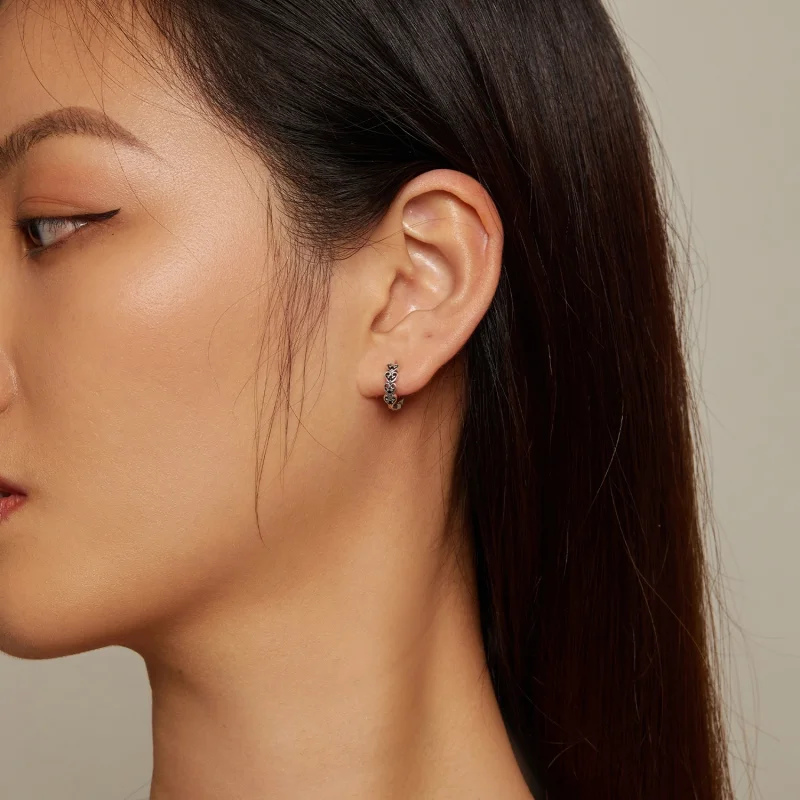 (image for) Pandora Style Heart-Shaped Hoop Earrings - SCE1613 - View 5