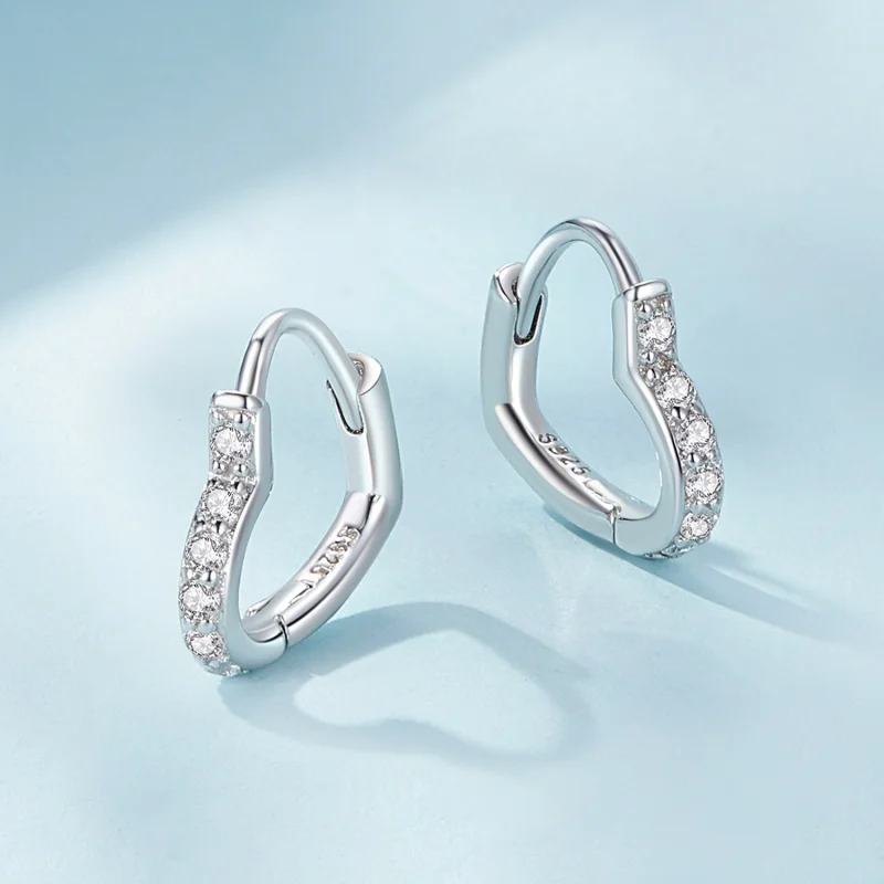 (image for) Pandora Style Heart-Shaped Hoop Earrings - SCE1626 - View 3