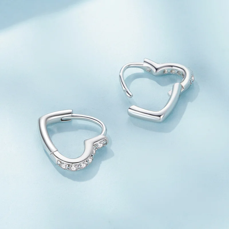 (image for) Pandora Style Heart-Shaped Hoop Earrings - SCE1626 - View 4