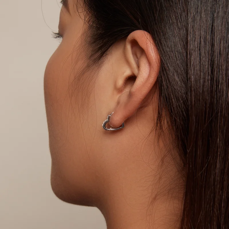 (image for) Pandora Style Heart-Shaped Hoop Earrings - SCE1626 - View 7