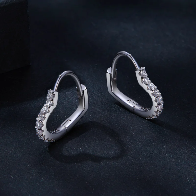 (image for) Pandora Style Heart-Shaped Moissanite Hoop Earrings(One Certificate) - MSE035 - View 3
