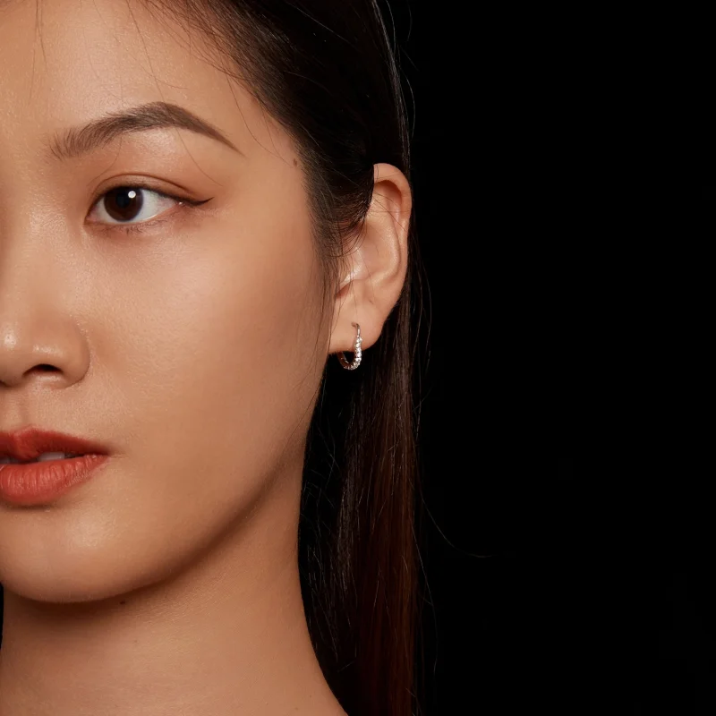 (image for) Pandora Style Heart-Shaped Moissanite Hoop Earrings(One Certificate) - MSE035 - View 6