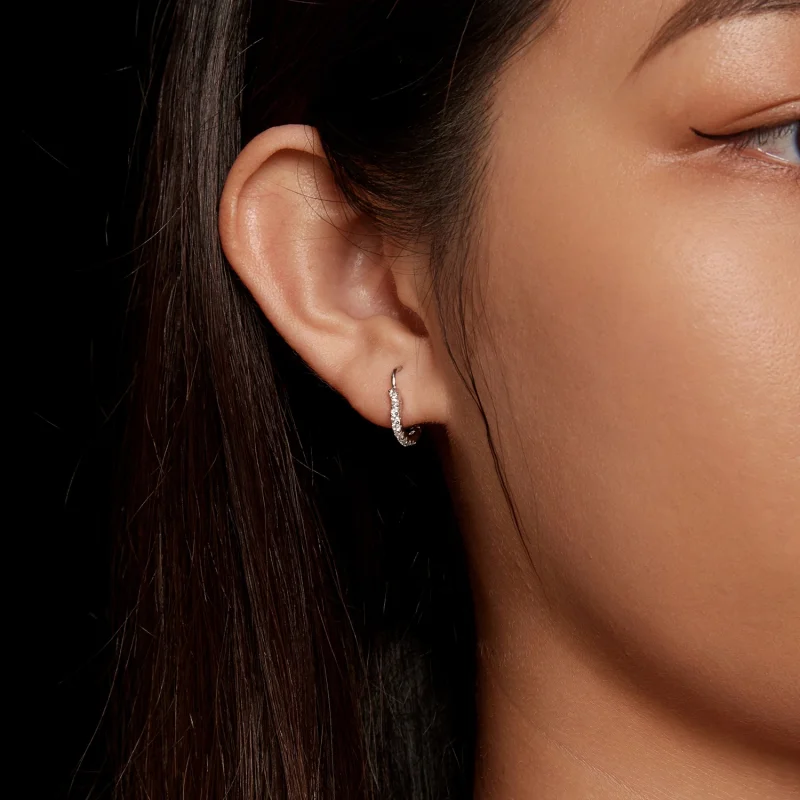 (image for) Pandora Style Heart-Shaped Moissanite Hoop Earrings(One Certificate) - MSE035 - View 8