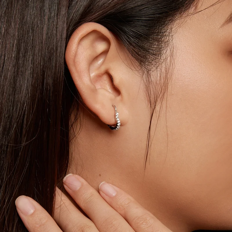 (image for) Pandora Style Heart-Shaped Moissanite Hoop Earrings(One Certificate) - MSE035 - View 9