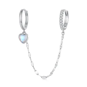 (image for) Pandora Style Heart Shaped Moonstone Chain Double Hoop Earrings - BSE809