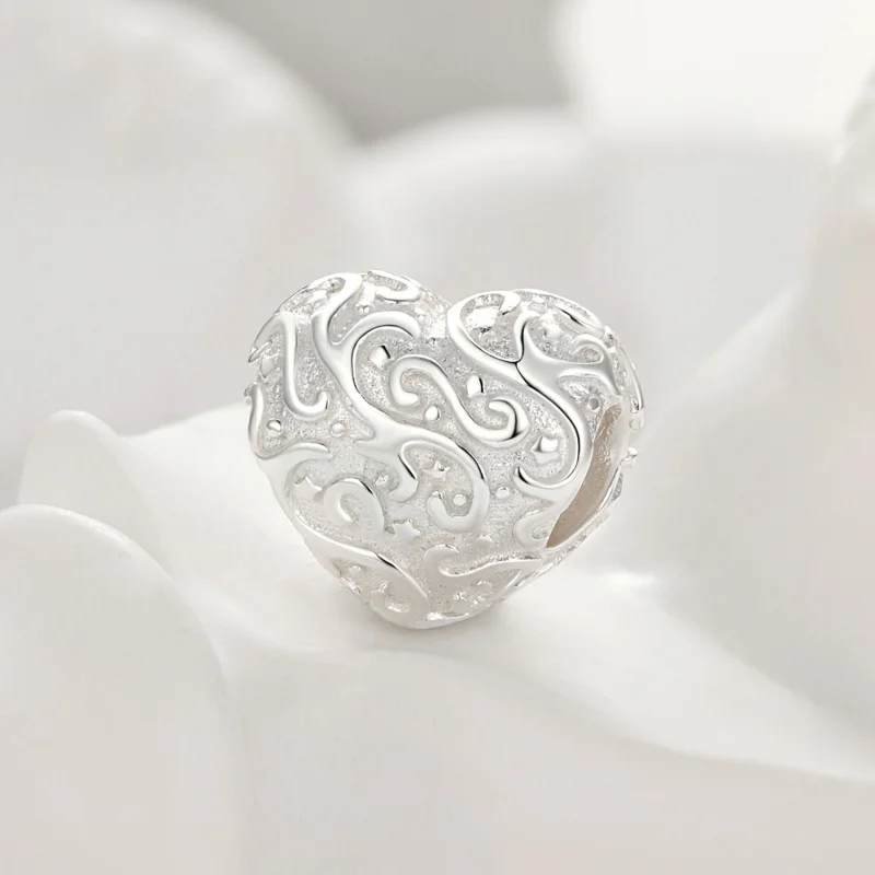 (image for) Pandora Style Heart-Shaped Pattern Charm - SCC2618 - View 2