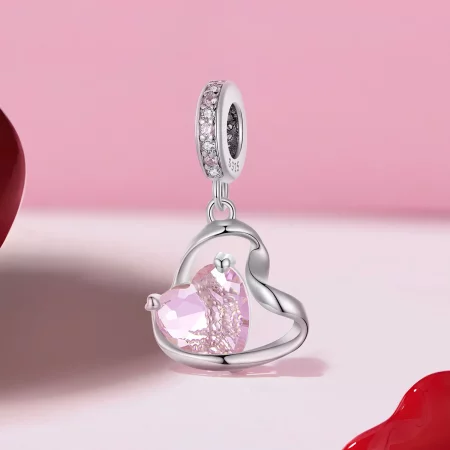 Pandora Style Heart Shaped Ribbon Dangle - BSC922