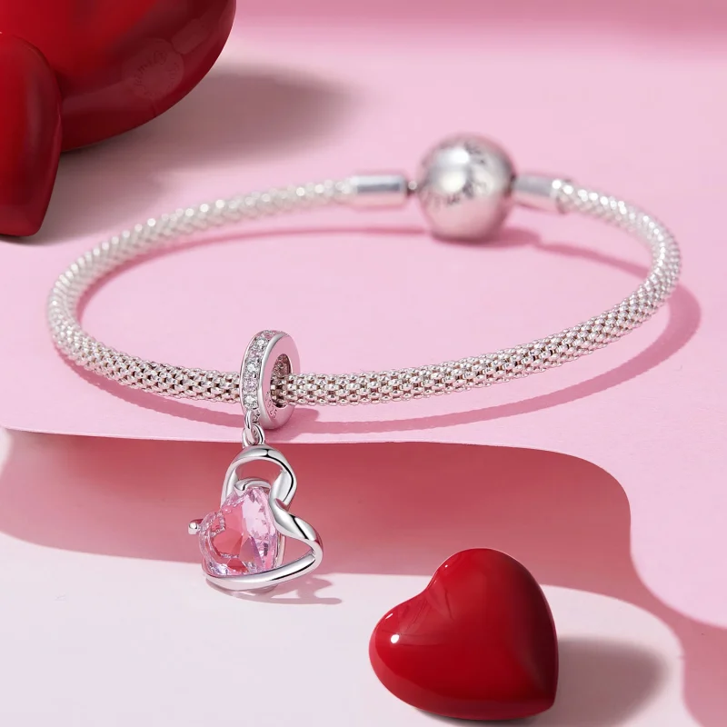 (image for) Pandora Style Heart Shaped Ribbon Dangle - BSC922 - View 3