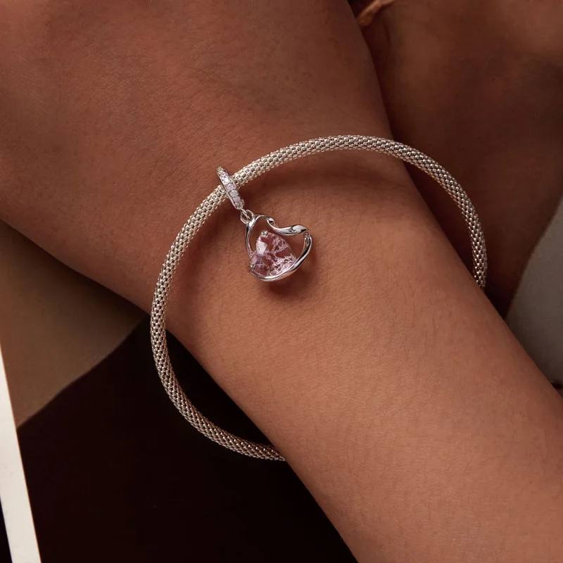 (image for) Pandora Style Heart Shaped Ribbon Dangle - BSC922 - View 6