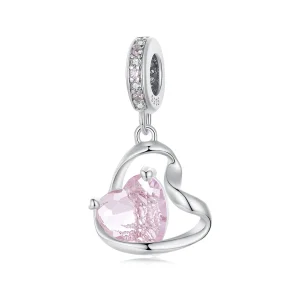 (image for) Pandora Style Heart Shaped Ribbon Dangle - BSC922