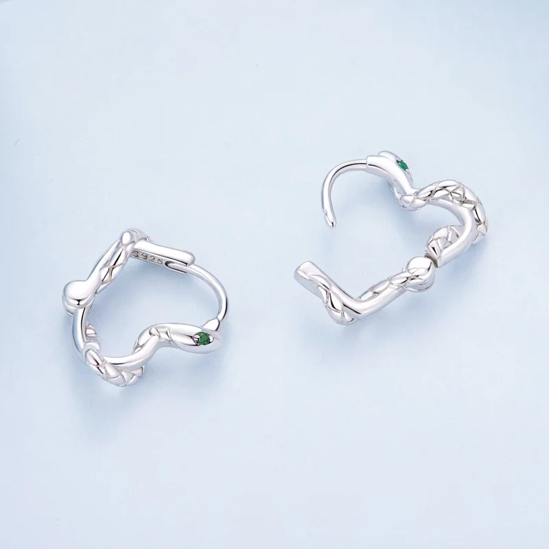 (image for) Pandora Style Heart-Shaped Spirit Snake Hoop Earrings - BSE911 - View 4