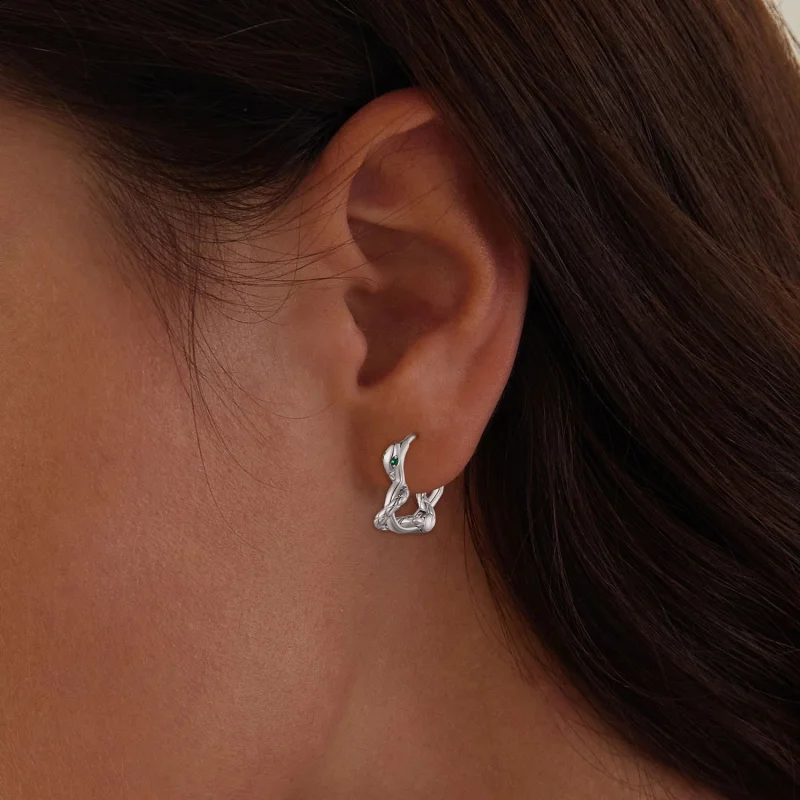 (image for) Pandora Style Heart-Shaped Spirit Snake Hoop Earrings - BSE911 - View 5