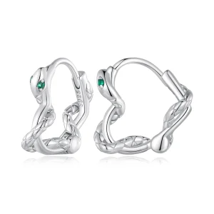 (image for) Pandora Style Heart-Shaped Spirit Snake Hoop Earrings - BSE911