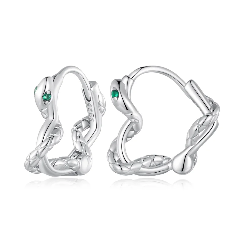 (image for) Pandora Style Heart-Shaped Spirit Snake Hoop Earrings - BSE911 - Product Image