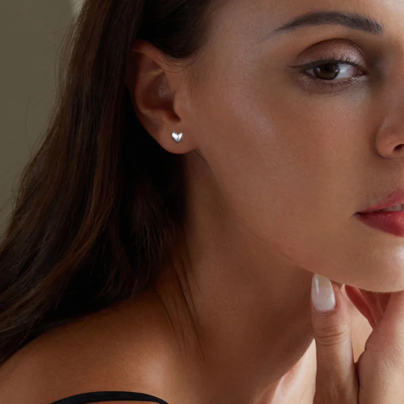 (image for) Pandora Style Heart-Shaped Studs Earrings - BSE886 - View 5