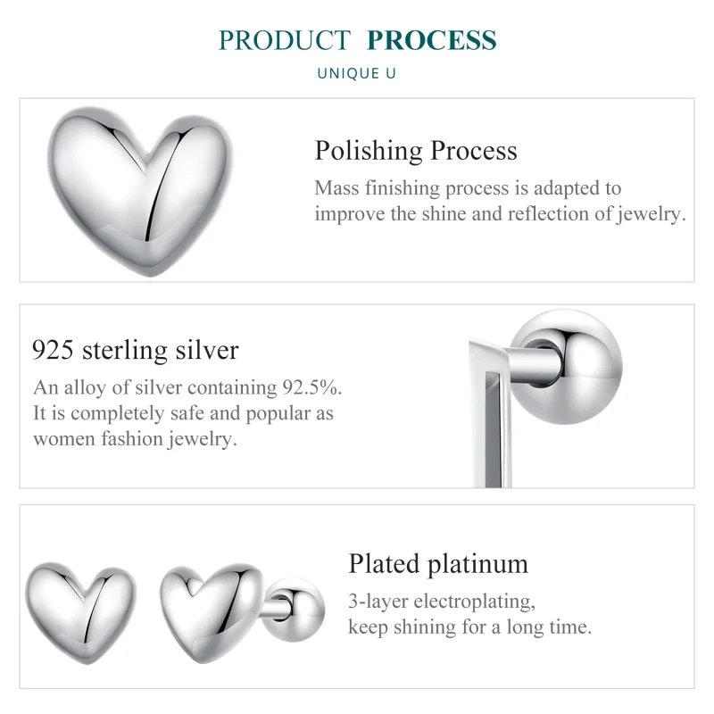 (image for) Pandora Style Heart-Shaped Studs Earrings - BSE886 - View 6