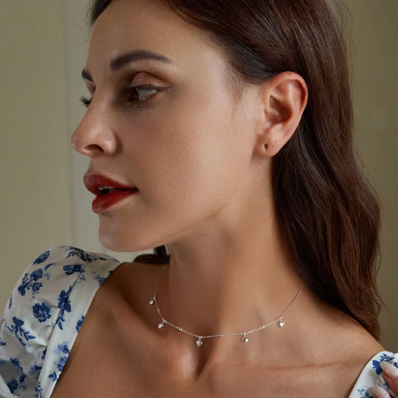 (image for) Pandora Style Heart-Shaped Tassel Necklace Choker - BSN359 - View 5