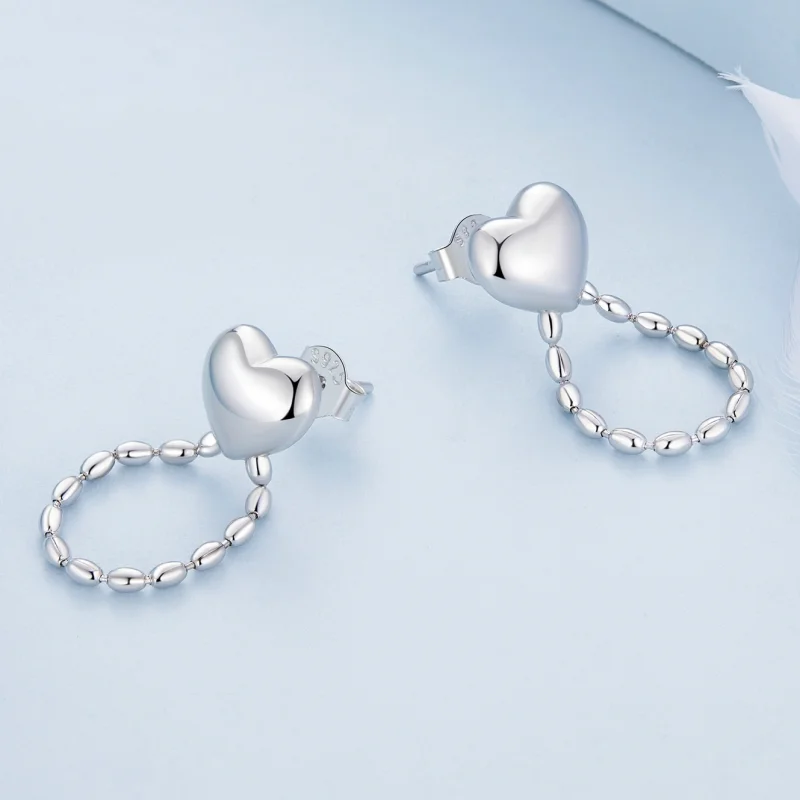 (image for) Pandora Style Heart-Shaped Tassels Dangle Earrings - BSE825 - View 4