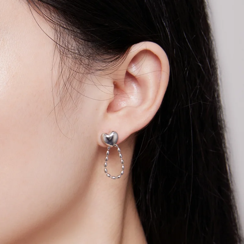 (image for) Pandora Style Heart-Shaped Tassels Dangle Earrings - BSE825 - View 6