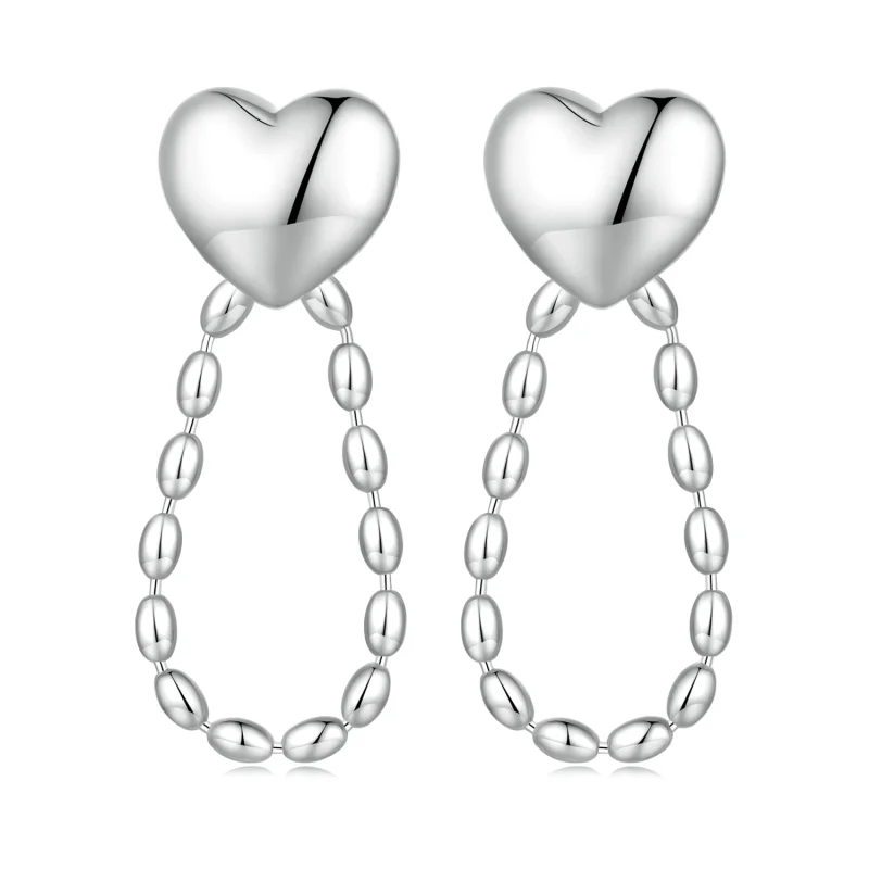 (image for) Pandora Style Heart-Shaped Tassels Dangle Earrings - BSE825 - Product Image