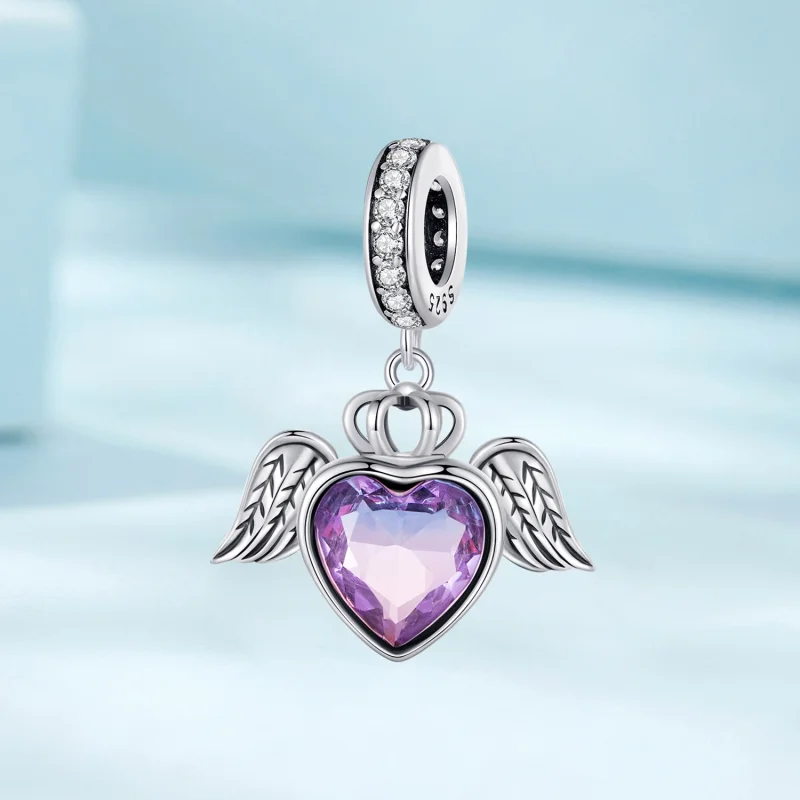(image for) Pandora Style Heart Shaped Wings Dangle - SCC2587 - View 2