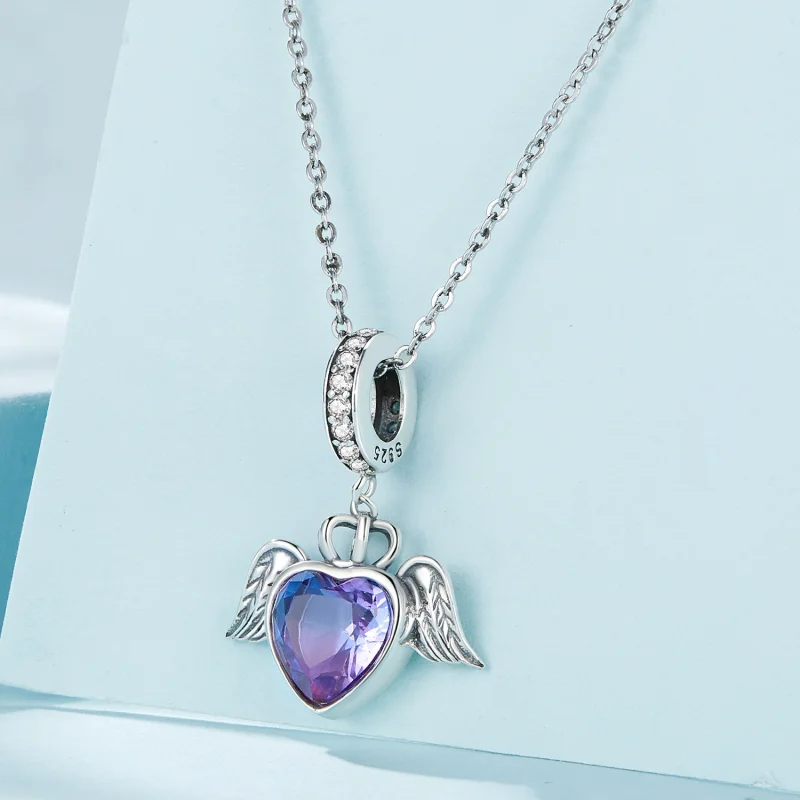 (image for) Pandora Style Heart Shaped Wings Dangle - SCC2587 - View 3