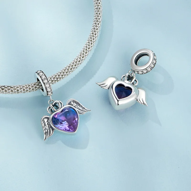 (image for) Pandora Style Heart Shaped Wings Dangle - SCC2587 - View 5