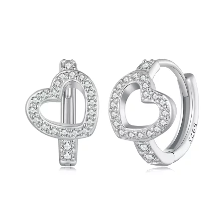 Pandora Style Heart-Shaped Hoop Earrings - BSE879 Pandora Style Heart-Shaped Hoop Earrings - BSE879