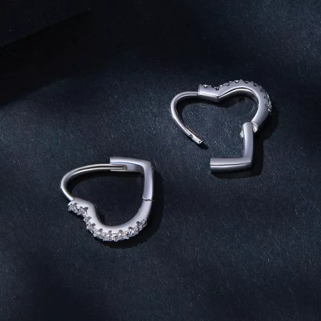 Pandora Style Heart-Shaped Moissanite Hoop Earrings(One Certificate) - MSE035