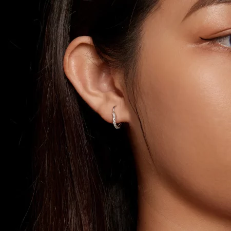 Pandora Style Heart-Shaped Moissanite Hoop Earrings(One Certificate) - MSE035