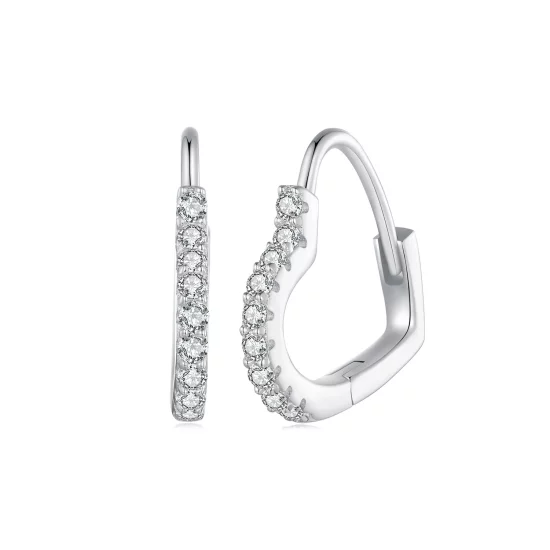 Pandora Style Heart-Shaped Moissanite Hoop Earrings(One Certificate) - MSE035