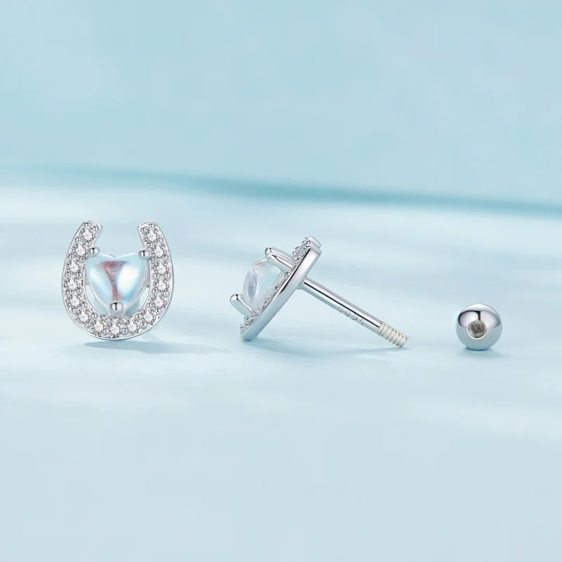 (image for) Pandora Style Horseshoe Round Ear Plugs Studs Earrings - SCE1612 - View 4