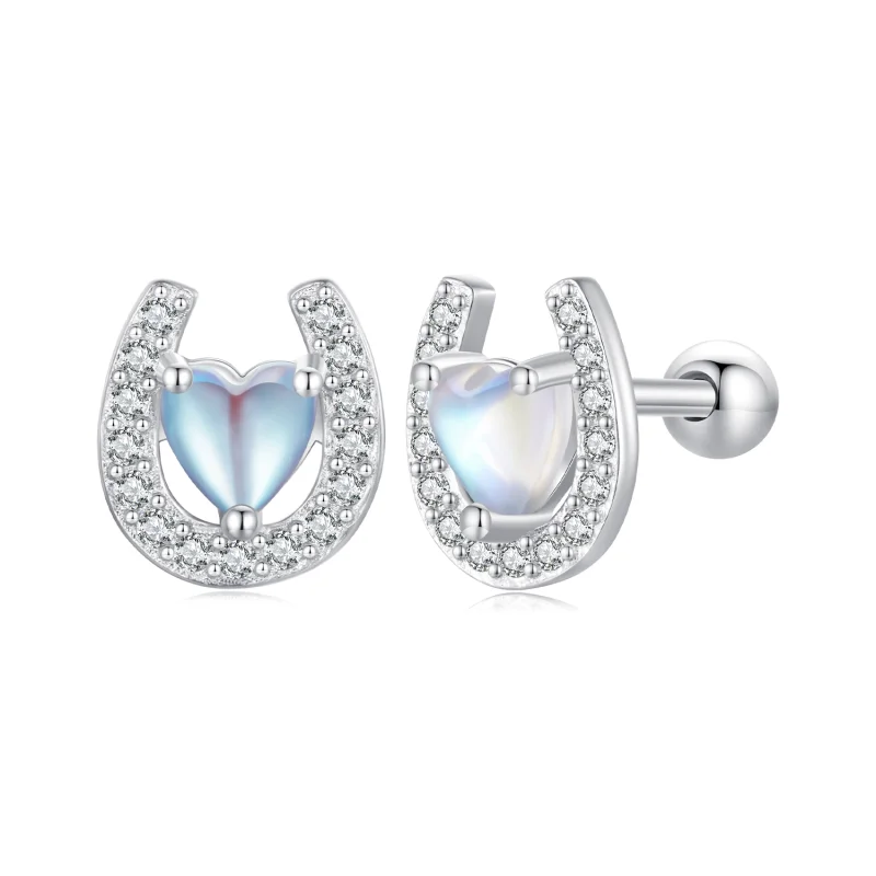 (image for) Pandora Style Horseshoe Round Ear Plugs Studs Earrings - SCE1612 - Product Image