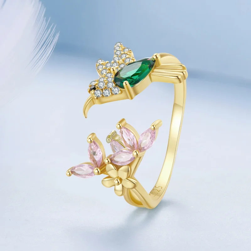 (image for) Pandora Style Hummingbird's Gift-S925 Silver Open Ring - BSR016-B - View 2