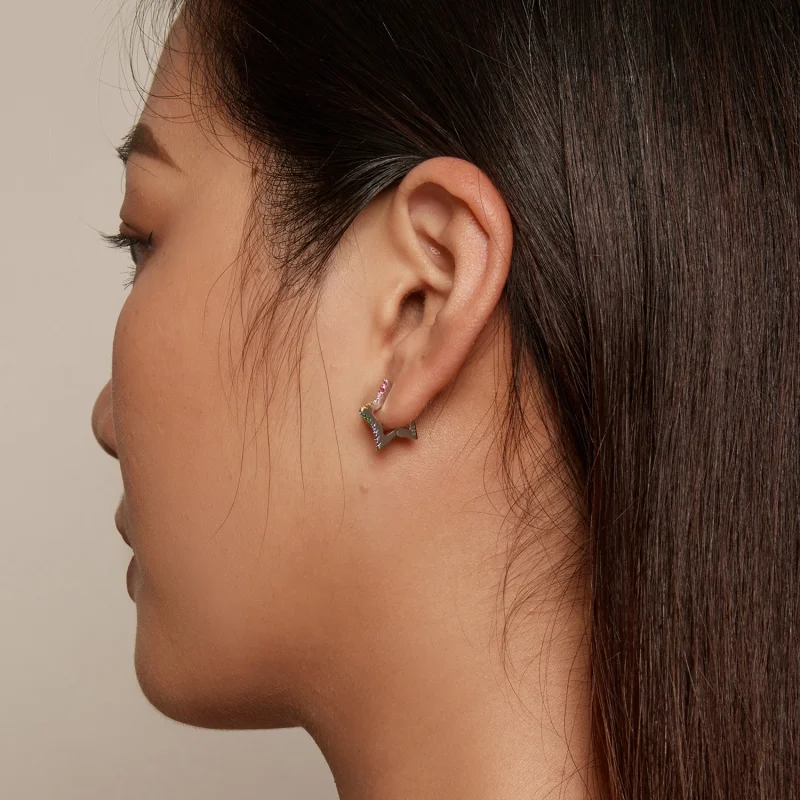 (image for) Pandora Style Iridescent Stars Hoop Earrings - SCE1627 - View 6