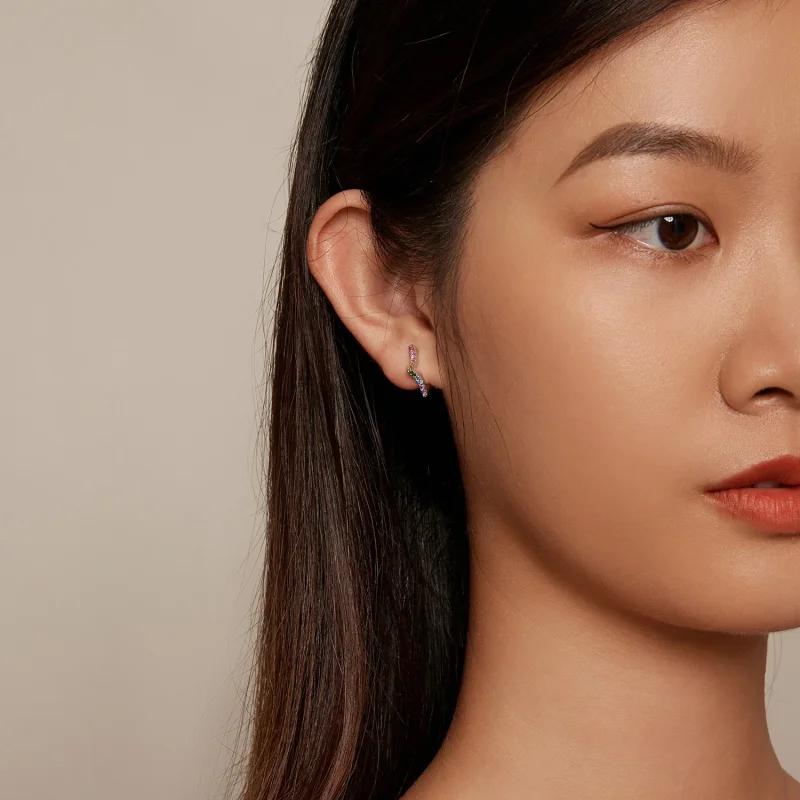 (image for) Pandora Style Iridescent Stars Hoop Earrings - SCE1627 - View 7