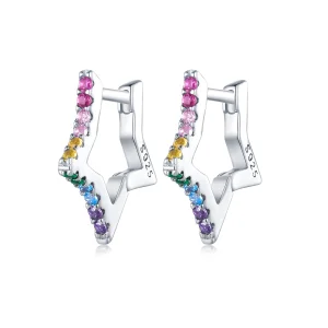 (image for) Pandora Style Iridescent Stars Hoop Earrings - SCE1627