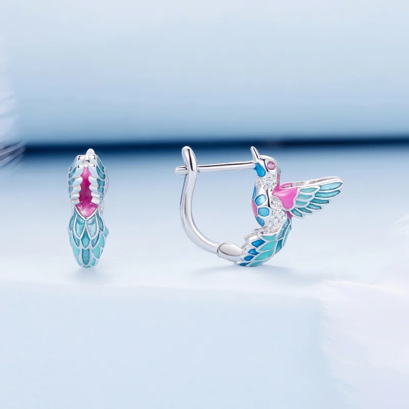 (image for) Pandora Style Kingfisher Hoop Earrings - BSE899 - View 2