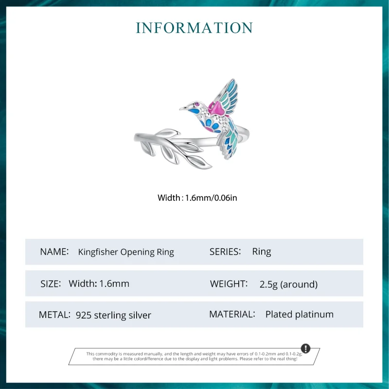 (image for) Pandora Style Kingfisher Open Ring - BSR483-E - View 6