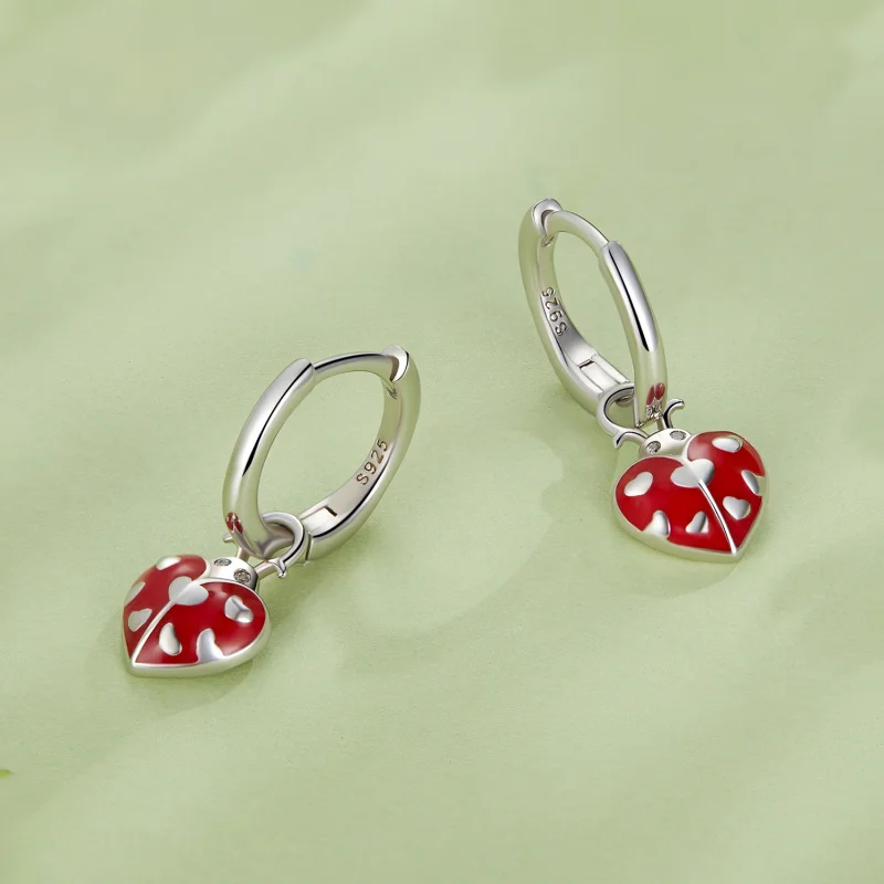(image for) Pandora Style Ladybug Hoop Earrings - SCE1573 - View 3
