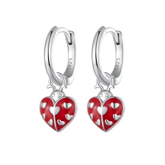 Pandora Style Ladybug Hoop Earrings - SCE1573