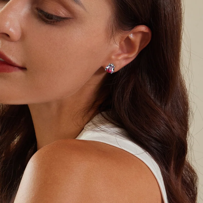 (image for) Pandora Style Ladybug Studs Earrings - SCE1634 - View 8