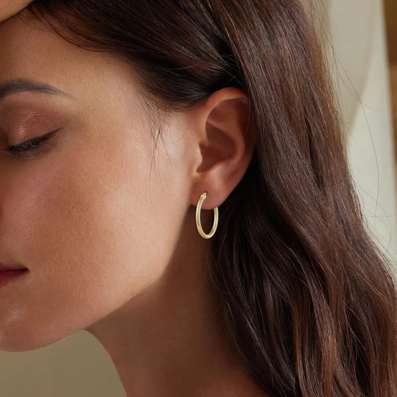 (image for) Pandora Style Large Hoop Plain Silver Hoop Earrings - SCE1608-LB - View 3