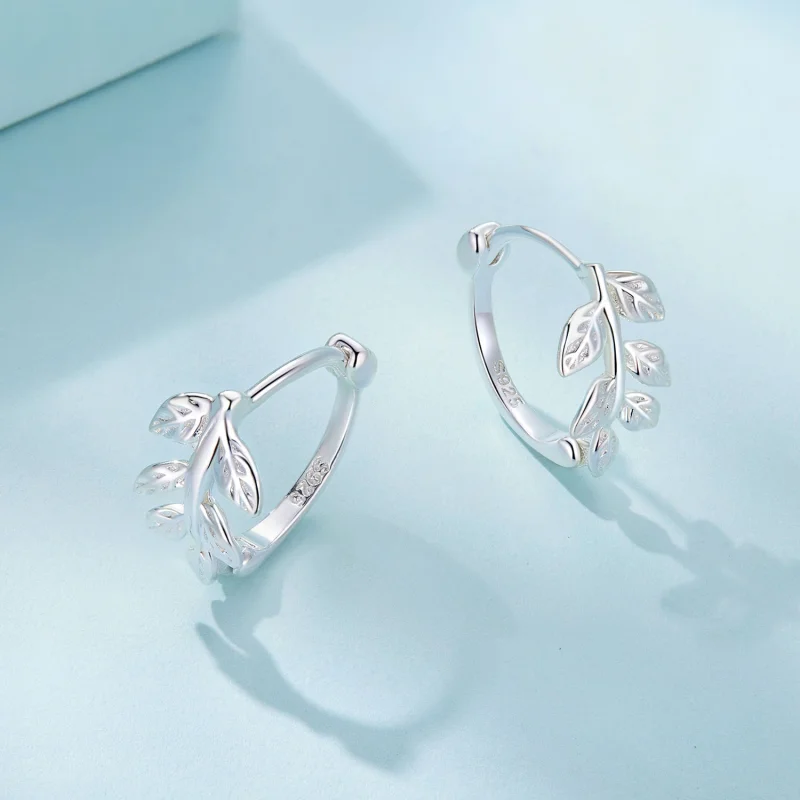 (image for) Pandora Style Leaf Hoop Earrings - SCE1660 - View 3