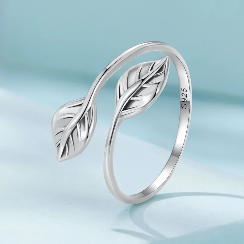 (image for) Pandora Style Leaf Opening Open Ring - SCR975-E - View 2