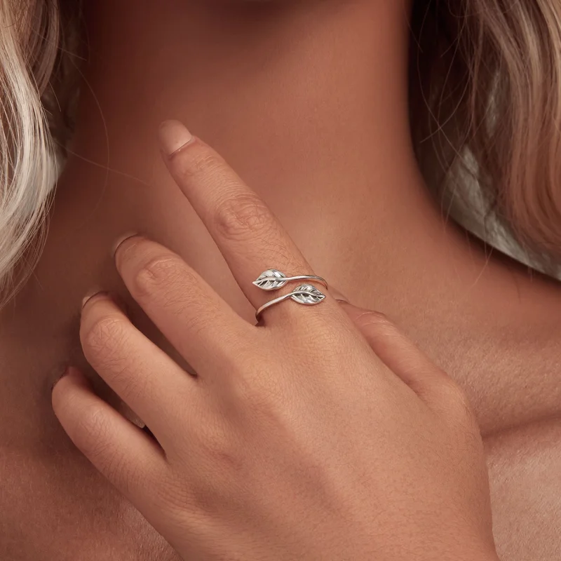 (image for) Pandora Style Leaf Opening Open Ring - SCR975-E - View 4