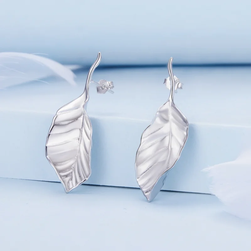 (image for) Pandora Style Leaves Studs Earrings - BSE812 - View 2