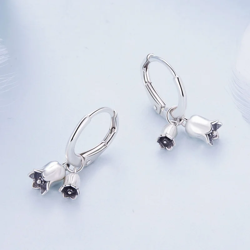 (image for) Pandora Style Lily of The Valley Hoop Earrings - BSE909 - View 3
