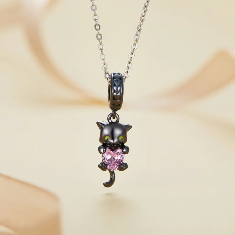 (image for) Pandora Style Little Black Cat Dangle - BSC800 - View 3